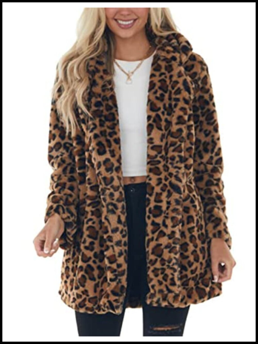 Womens Faux Fur Leopard Coat Overcoat Loose Warm Fall Winter Fluffy Jacket
